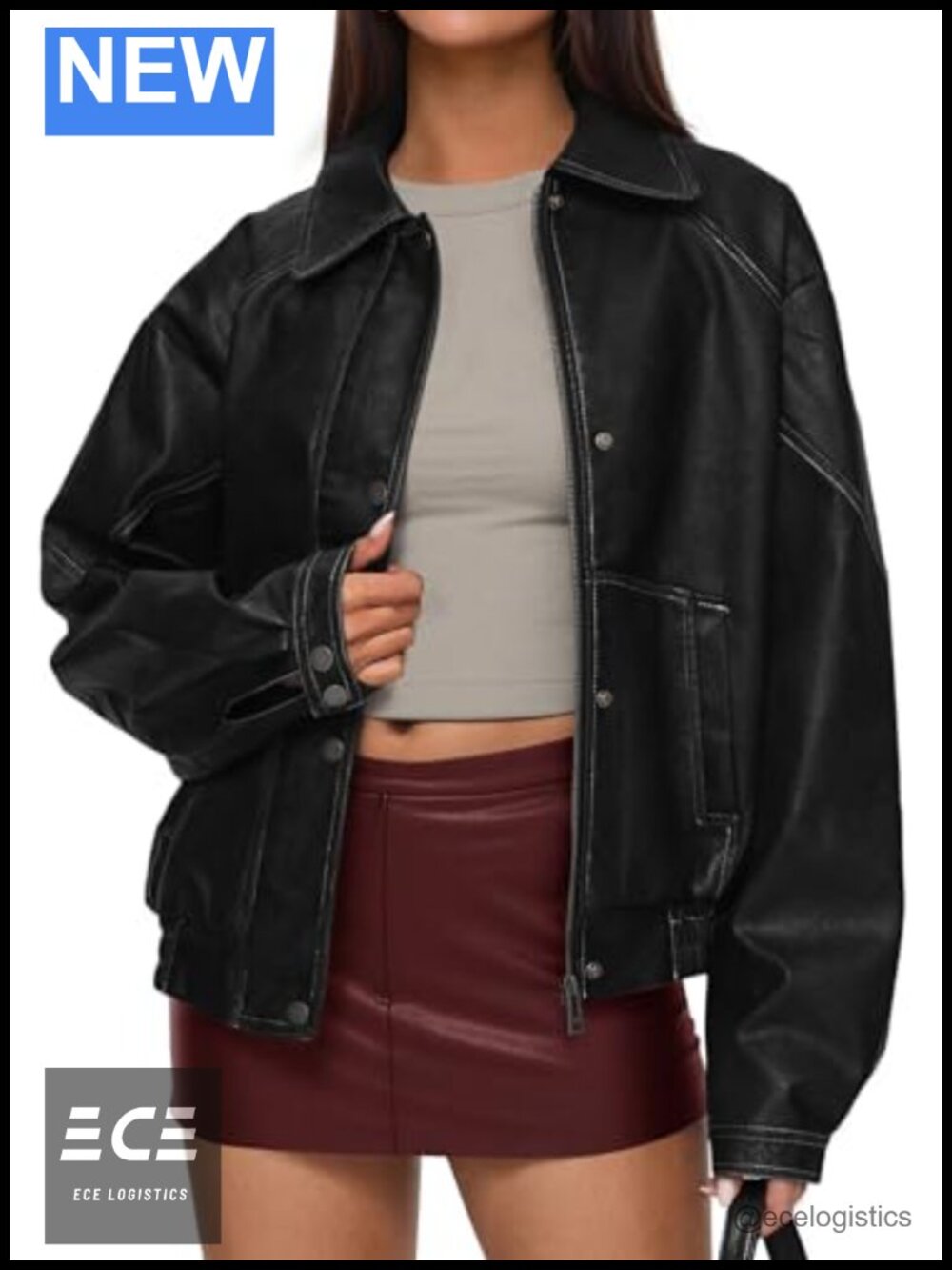 Oversized Faux Leather Moto Biker Jacket Women's Fall Winter Coat